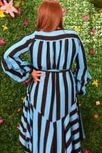 Load image into Gallery viewer, Black n Blue Strip Wrap Dress 
