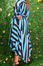 Load image into Gallery viewer, Black n Blue Strip Wrap Dress 
